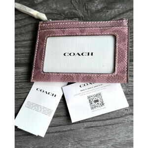 NWT Coach Mini Skinny Id Case In Signature Canvas Pink Rose CCS50